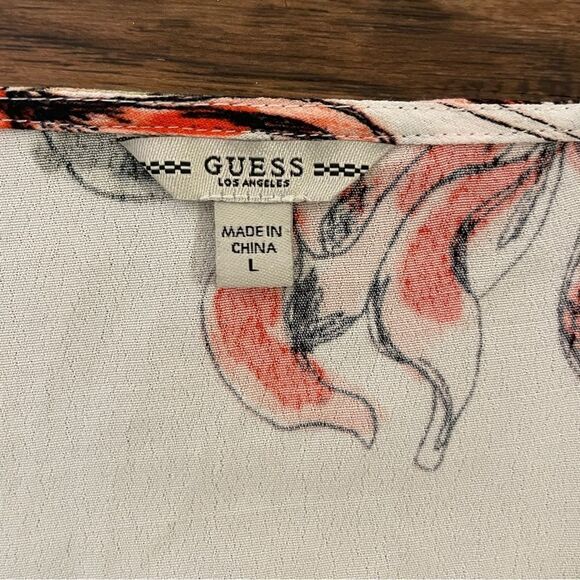 NWT Guess Karlotta Blushing Azalea Print Ivory Floral V-Neck Crop Top Blouse L - Picture 7 of 13